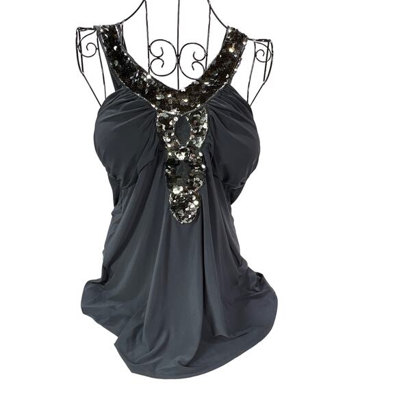 Rue 21 Fancy Sequined Bling Stretchy Comfortable Tank Top Gray - Picture 1 of 11